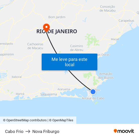 Cabo Frio to Nova Friburgo map