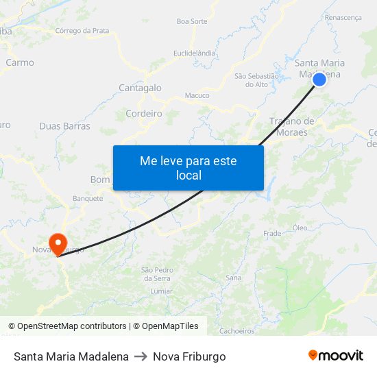 Santa Maria Madalena to Nova Friburgo map