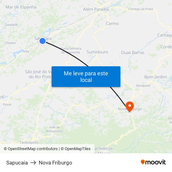 Sapucaia to Nova Friburgo map