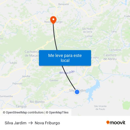Silva Jardim to Nova Friburgo map