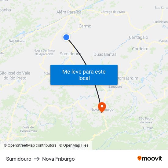 Sumidouro to Nova Friburgo map