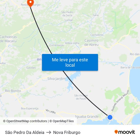 São Pedro Da Aldeia to Nova Friburgo map