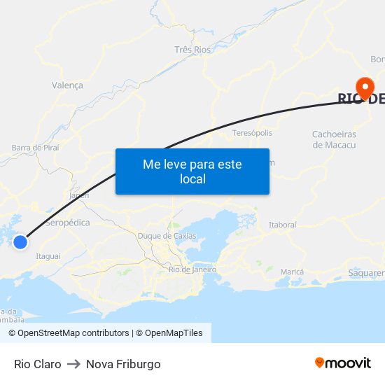 Rio Claro to Nova Friburgo map