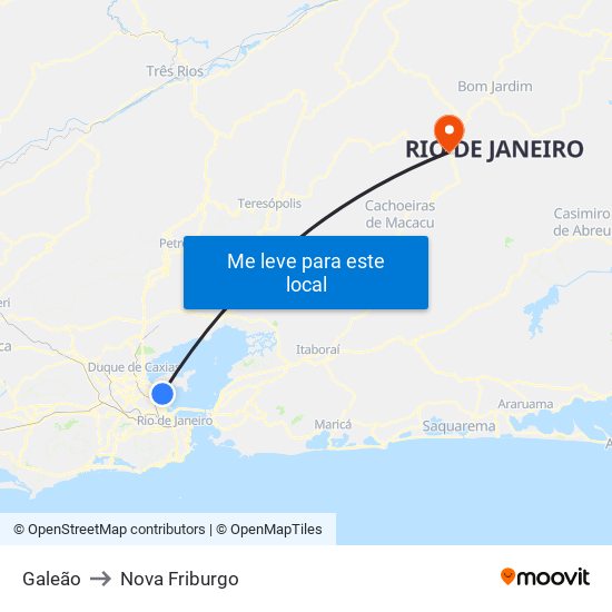 Galeão to Nova Friburgo map