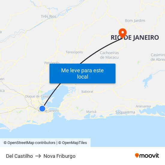 Del Castilho to Nova Friburgo map