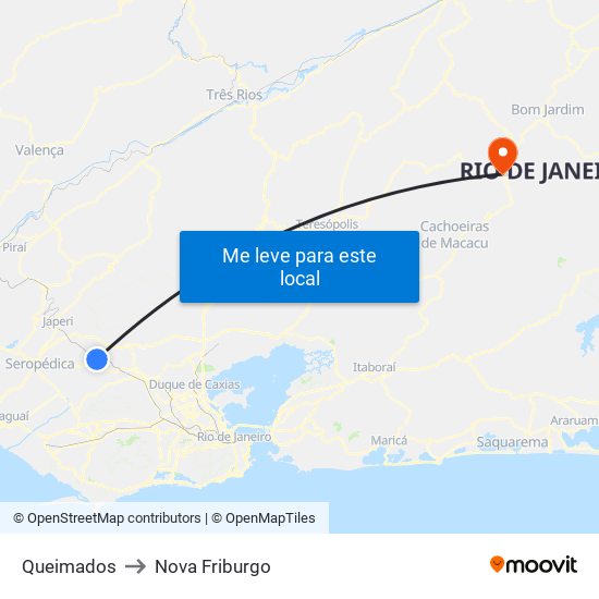 Queimados to Nova Friburgo map