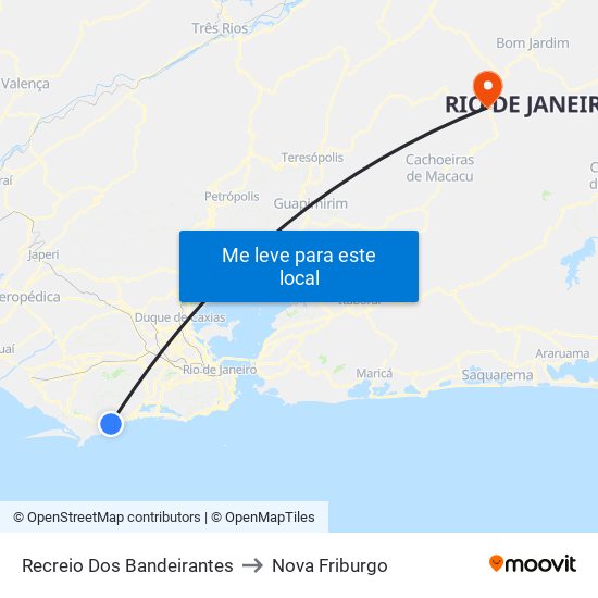 Recreio Dos Bandeirantes to Nova Friburgo map
