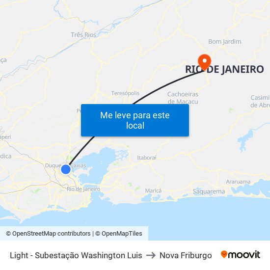Light - Subestação Washington Luis to Nova Friburgo map