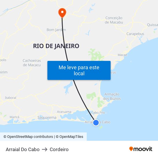 Arraial Do Cabo to Cordeiro map