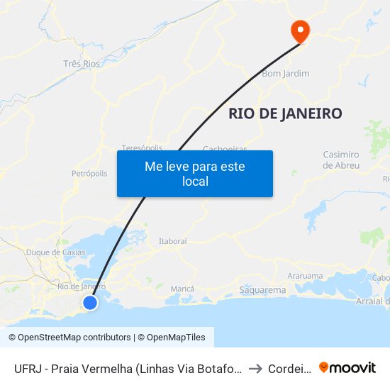 UFRJ - Praia Vermelha (Linhas Via Botafogo) to Cordeiro map