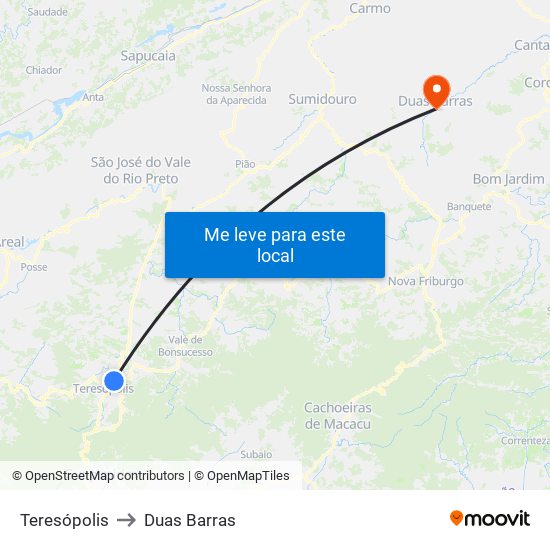 Teresópolis to Duas Barras map