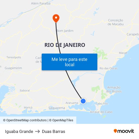 Iguaba Grande to Duas Barras map