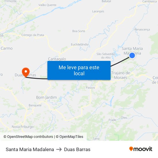 Santa Maria Madalena to Duas Barras map