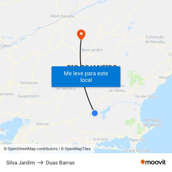 Silva Jardim to Duas Barras map