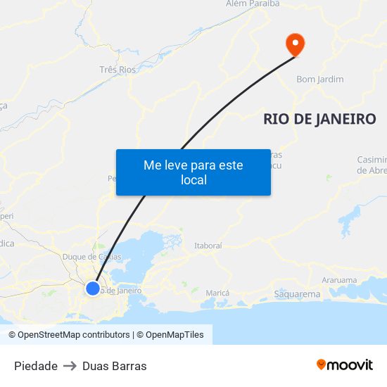 Piedade to Duas Barras map