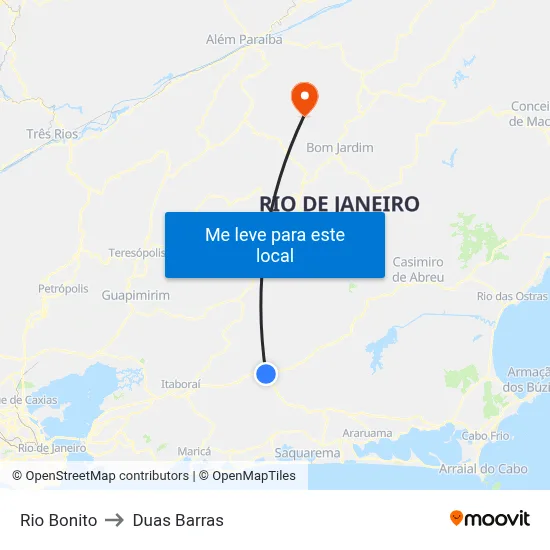 Rio Bonito to Duas Barras map
