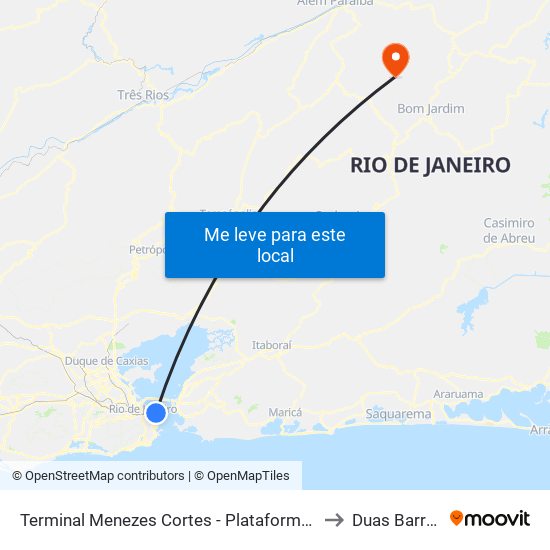 Terminal Menezes Cortes - Plataforma B to Duas Barras map