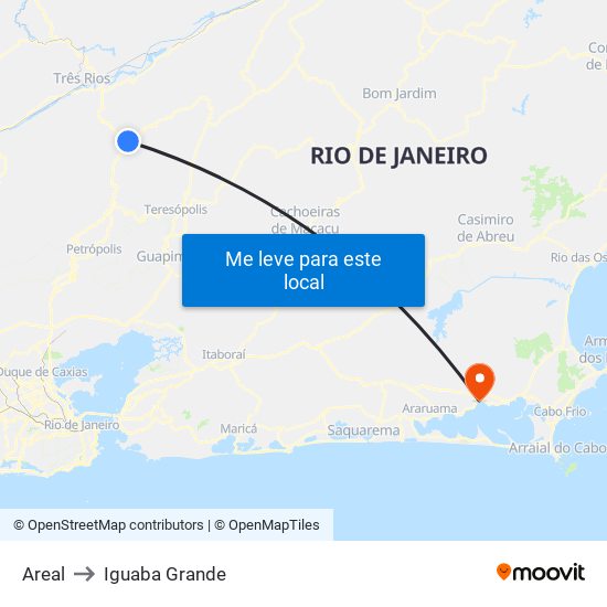 Areal to Iguaba Grande map