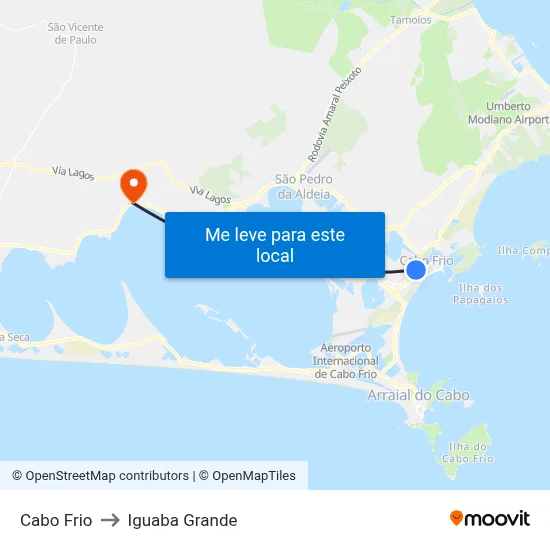Cabo Frio to Iguaba Grande map