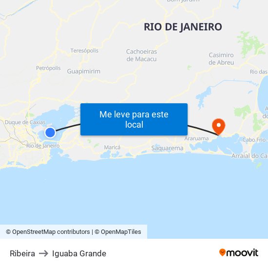 Ribeira to Iguaba Grande map