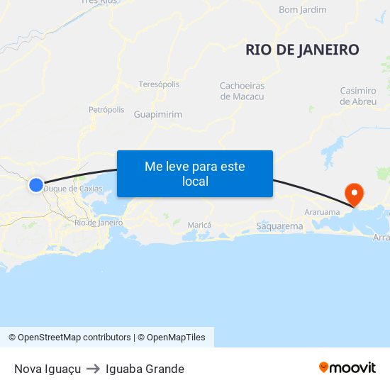 Nova Iguaçu to Iguaba Grande map