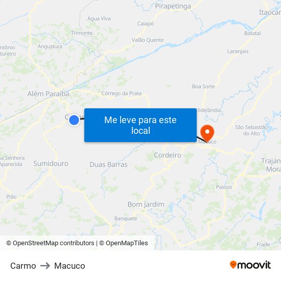 Carmo to Macuco map