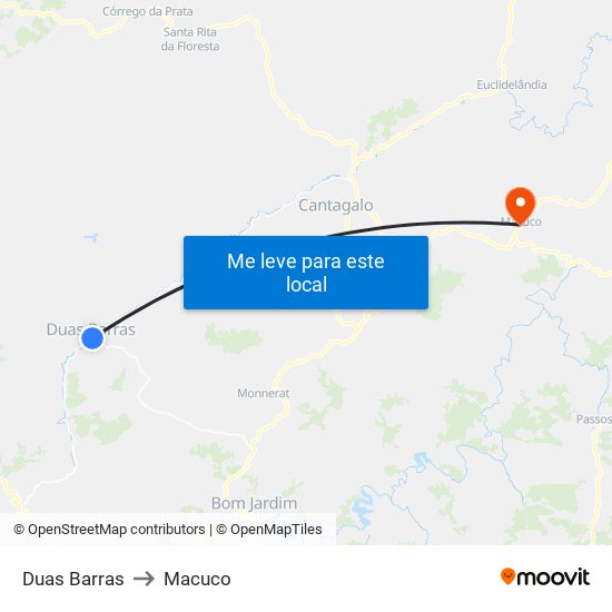 Duas Barras to Macuco map