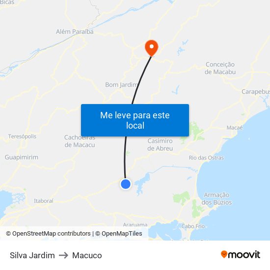 Silva Jardim to Macuco map