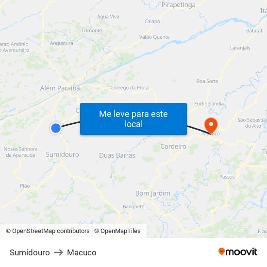 Sumidouro to Macuco map