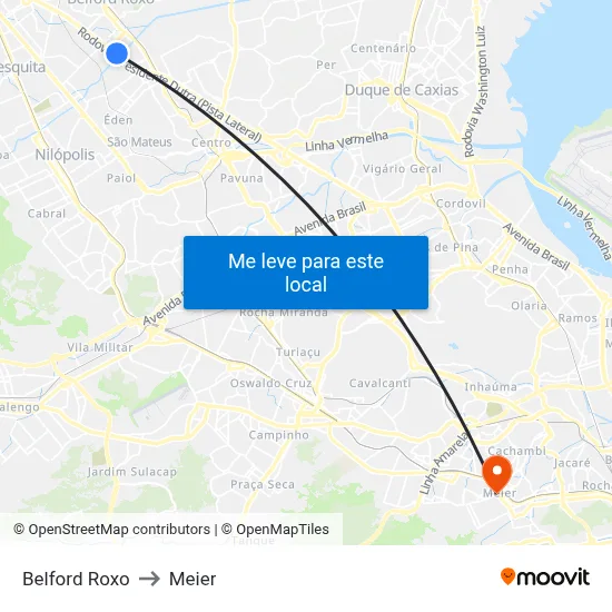 Belford Roxo to Meier map