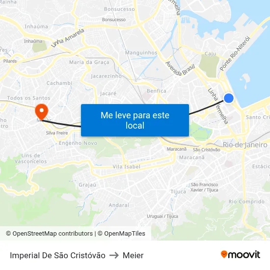 Imperial De São Cristóvão to Meier map