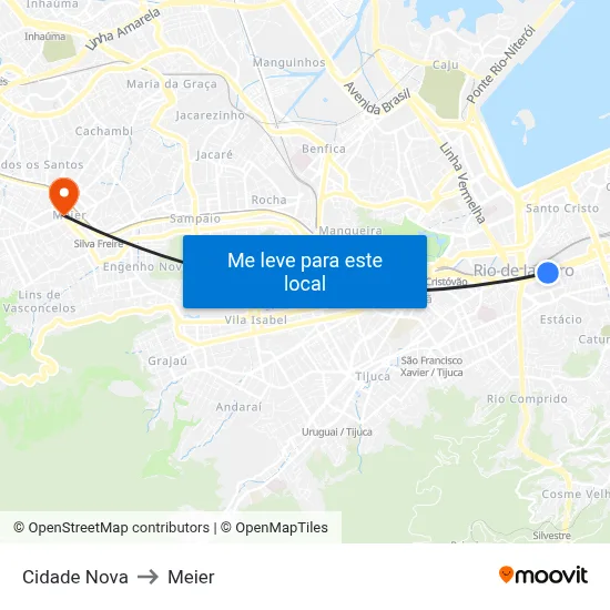 Cidade Nova to Meier map