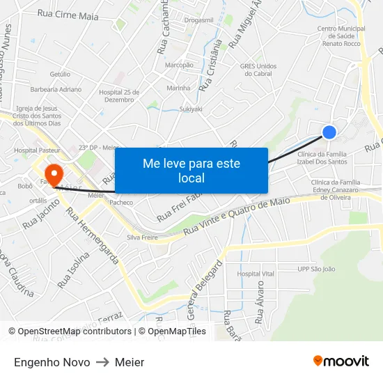 Engenho Novo to Meier map