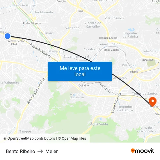 Bento Ribeiro to Meier map