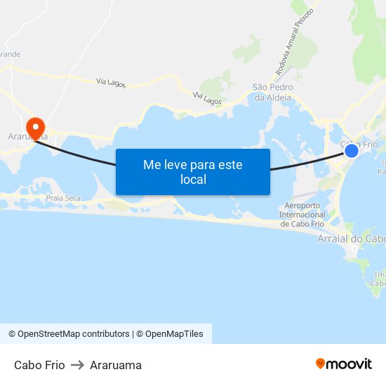 Cabo Frio to Araruama map