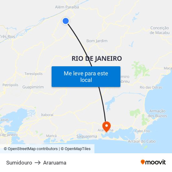 Sumidouro to Araruama map
