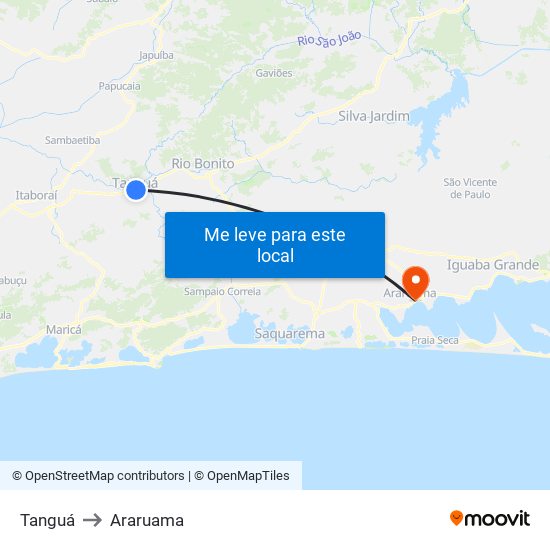 Tanguá to Araruama map