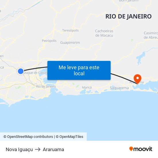 Nova Iguaçu to Araruama map