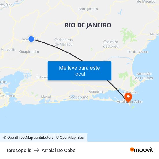 Teresópolis to Arraial Do Cabo map