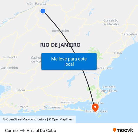 Carmo to Arraial Do Cabo map