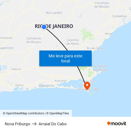 Nova Friburgo to Arraial Do Cabo map