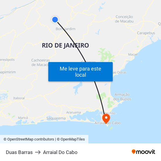 Duas Barras to Arraial Do Cabo map