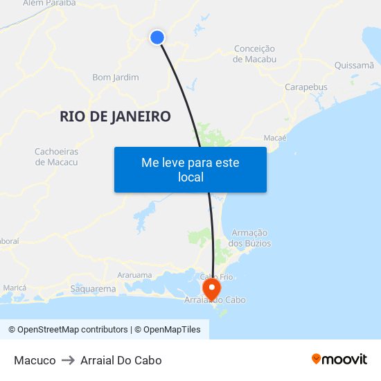 Macuco to Arraial Do Cabo map