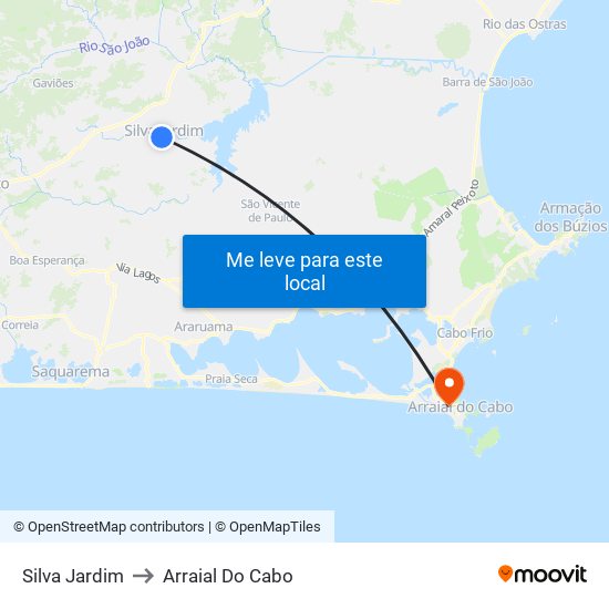 Silva Jardim to Arraial Do Cabo map