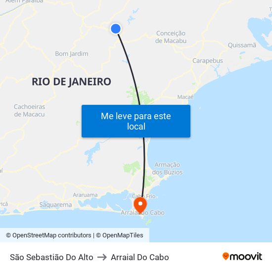 São Sebastião Do Alto to Arraial Do Cabo map