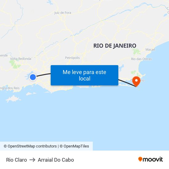 Rio Claro to Arraial Do Cabo map