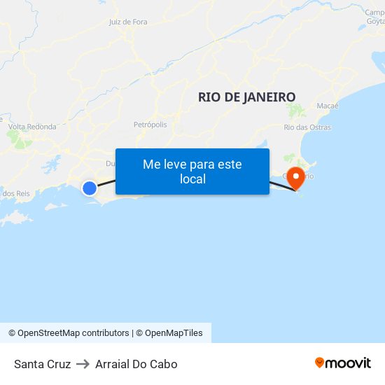 Santa Cruz to Arraial Do Cabo map