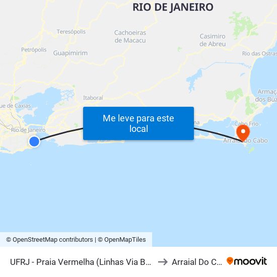 UFRJ - Praia Vermelha (Linhas Via Botafogo) to Arraial Do Cabo map