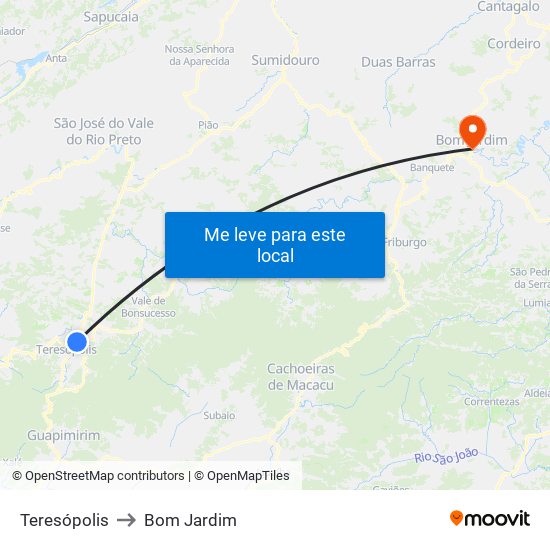 Teresópolis to Bom Jardim map