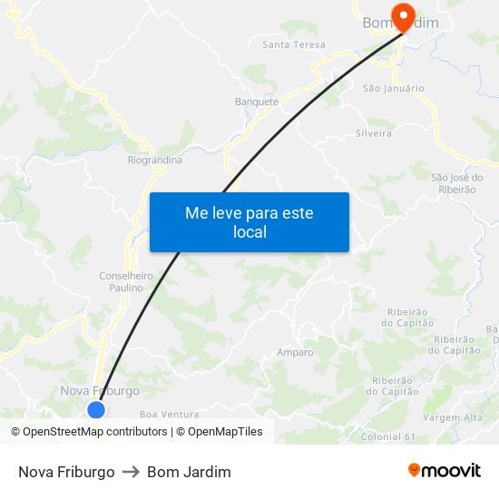 Nova Friburgo to Bom Jardim map